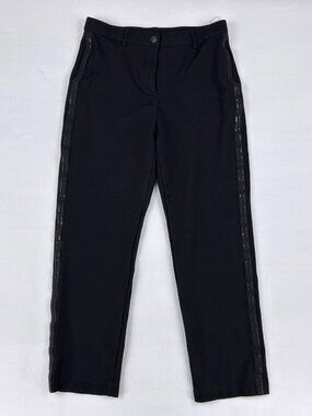 TanJay Black Ankle Pants Size 10 Straight Leg Sequin Tuxedo Side Stripe